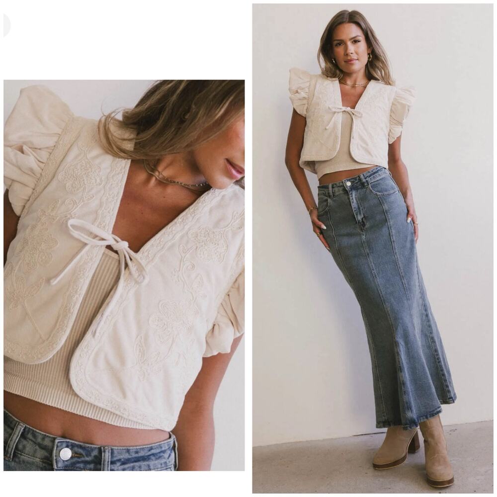 NWT Bohme Damaris Embroidered Vest Size XS Cream Bohemian Hippie Western